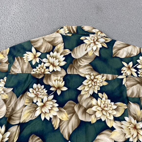 Chaps Ralph Lauren Button Short Sleeve Shirt Men's Large Green Floral Hawaiian - Picture 7 of 8